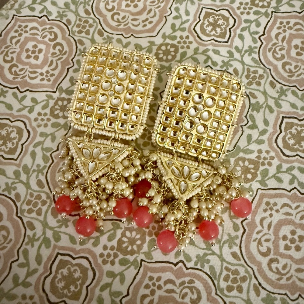 NWOT Indian/ Pakistani ethnic Gold and Pink Statement Earrings